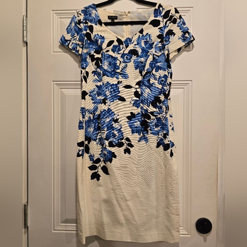 Talbots White & Blue Floral Dress, Size 2